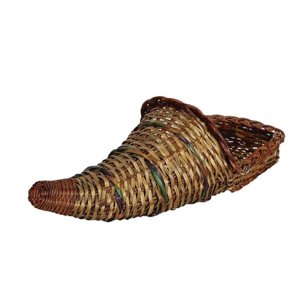 Vintage Horn Of Plenty Cornucopia Woven Wicker Vase Bohemian Boho Basket Wall